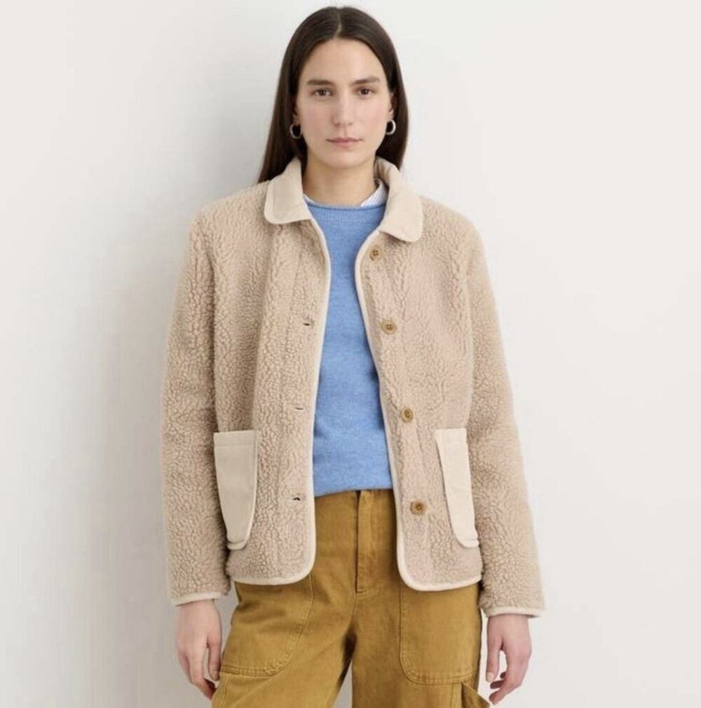 Alex Mill Cream Beige Marley Sherpa Fleece Corduroy Trim Work Jacket Small
